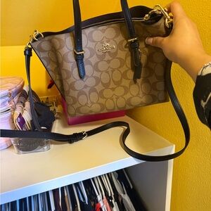 Coach Tan and Black Signature Shoulder Bag